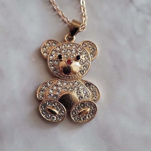 Shining Cubic Zirconia Bear Necklace with Bear Pendant Silver or Golden Plated - Picture 9 of 10